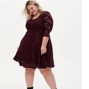 Torrid Burgundy Floral Lace Dress